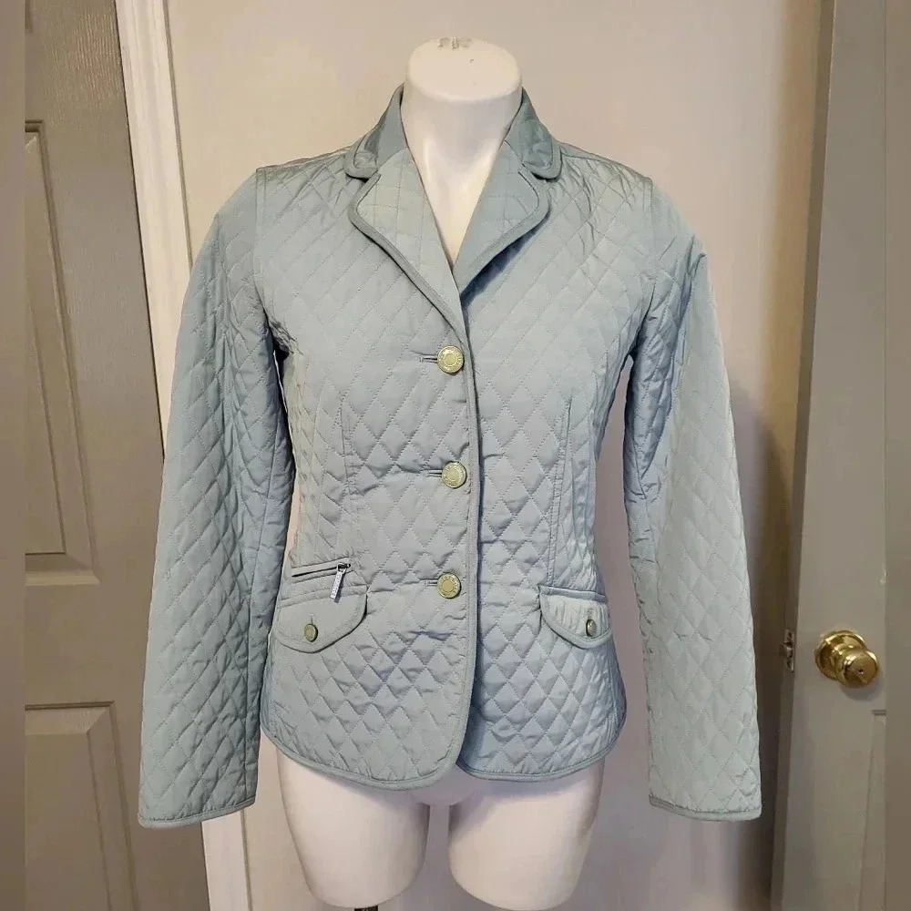 Talbots Quilted Fully Lined Button Down Blue Petite Blazer Jacket(4)